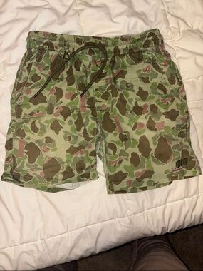 Camo Drawstring Shorts in Green and Olive
